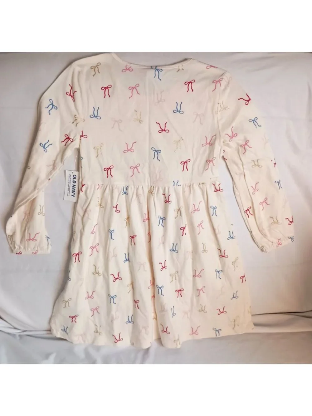 Old Navy Bow Print Long Sleeve Dress Toddler Girls 6T NWT Cotton Blend